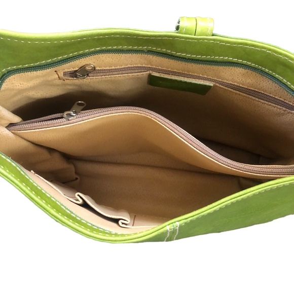 Green Leather Italian Shoulder Bag Purse - Picture 6 of 9